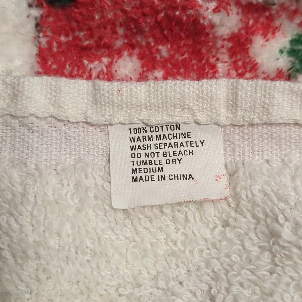 Vintage Christmas Geese Hand Towel 100% Cotton Red Green Holiday 14